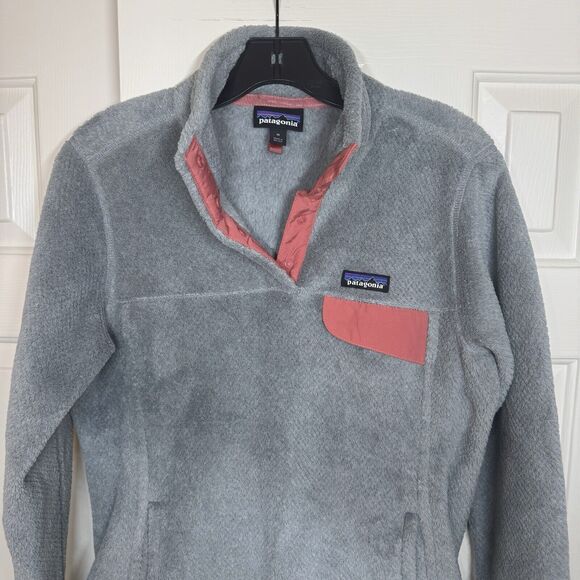 Patagonia Polartec Thermal Pro Gray w/Peach Trim 1/4 Snap Pocket Fleece Jacket M - Picture 2 of 7